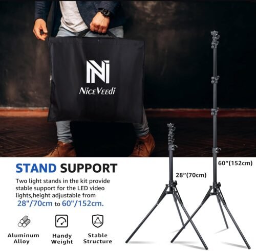 2-Pack LED Video Light Kit, NiceVeedi Studio Light, 2800-6500K Dimmable Photography Lighting Kit with Tripod Stand&Phone Holder, 73" Stream Light for Video Recording, Game Streaming, YouTube - 이미지 7