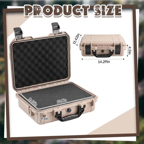 14.3 x 11.4 x 4.5 Inch Waterproof Hard Case with DIY Customizable Foam Insert Portable Protective Case with Knife for Camera Drones Equipments Tools Test Instruments (Tan) - 이미지 2
