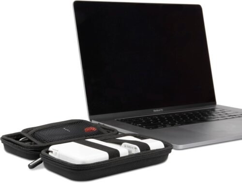 Ginsco Hard Shell Protection Case Electronic Accessories Organizer Pouch for MacBook Air/pro Adapter Chargers Cables Power Bank, for Sandisk Portable SSD Flash Disk SD Card (Black) - 이미지 7