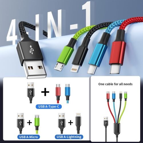 4 in 1 Multi Charging Cable [2Pack 5FT], Nylon Braided 4 in 1 Charging Cable, Multi Chargers for All Devices with IP/Type C/Type C/Micro Port, Compatible with Most Cell Phones/Tablets and More - 이미지 3