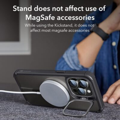 ESR for iPhone 14 Pro Max Case with Stand, Compatible with MagSafe, Full-Body Military-Grade Drop Proof Case with Built-in 9H+ Tempered Glass Screen Protector, Armor Series, Clear Black - 이미지 8