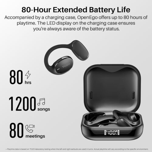 TOZO OpenEgo True Wireless Open Ear Headphone, 5.3 Bluetooth Sport Earbuds with Earhooks for 80H Playback with Digital Display, 32 EQ Modes Dual Mic Clear Call Sweat-Proof for Running Workout Black - 이미지 4