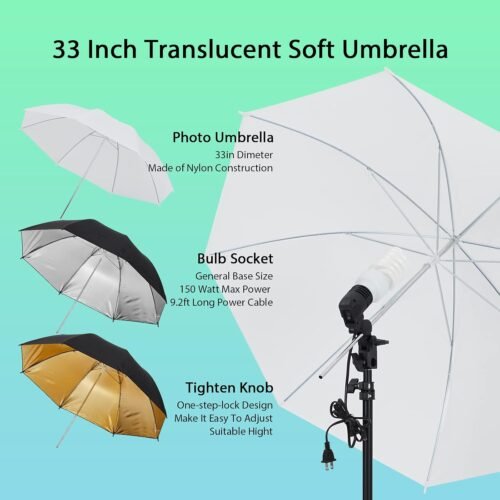 Photography Lighting kit with Backdrops, 8.5ftx10ft Backdrop Stand, 5 Tripod Stands and Bulb, Umbrella Softbox Continuous Lighting, Photo Studio Equipment for Portrait Product Photo Shoot - 이미지 3