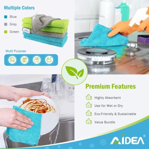 AIDEA Microfiber Cleaning Cloth-100PK, Soft Microfiber Towels for Cars, Absorbent Cleaning Rags, Lint-Free Streak-Free Wash Cloths for House, Kitchen, Window(12in.x12in) - 이미지 6