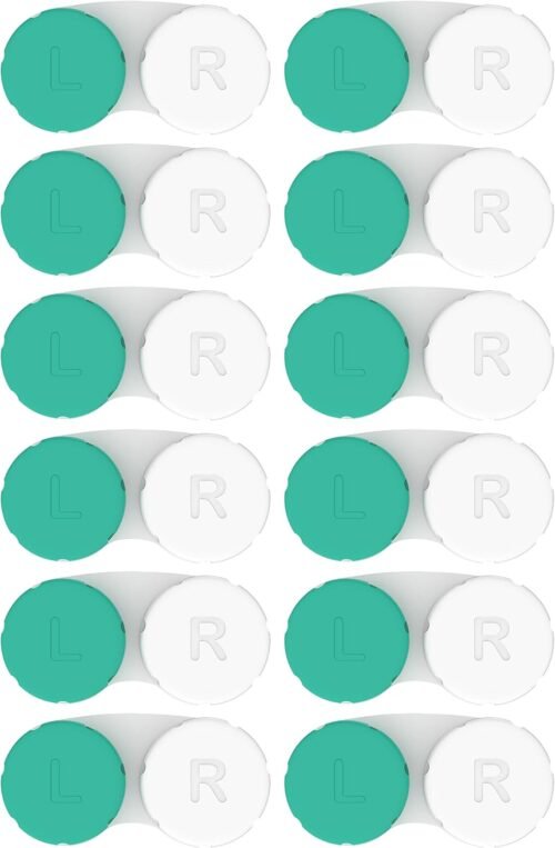Contact Lens Cases 12 Pack. One Year Bulk Supply. Protect Your Eyes by Changing Your Lens Case Monthly (Green)
