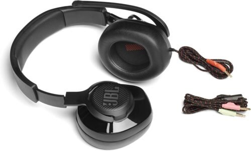 JBL Quantum 200 - Wired over-ear gaming headset with Voice focus directional flip-up mic and memory foam ear cushions (Black) - 이미지 4