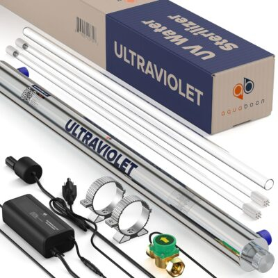 "Advanced 55W UV Water Purification System: Experience Crystal-Clear, Safe Water Flowing at 12 GPM - Smart Sensor Switch & Extra Lamp Included!"
