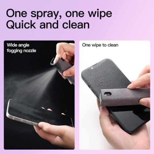 Touchscreen Screen Cleaner Kit 2 Pcs, Phone, Tablet and Car Screen Cleaner, Two in One Spray and Microfiber Cloth(Grey&Pink) - 이미지 4
