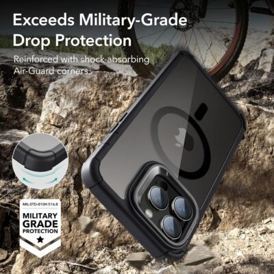 ESR for iPhone 14 Pro Max Case with Stand, Compatible with MagSafe, Full-Body Military-Grade Drop Proof Case with Built-in 9H+ Tempered Glass Screen Protector, Armor Series, Clear Black - 이미지 4