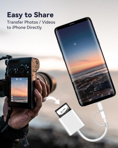 SD Card Reader for iPhone iPad, Dual Connector (Lightening&USB-C) Micro SD Memory Card Reader, 2 in 1 SD and TF Card Adapter Portable Trail Camera Viewer, No Driver Needed, Plug and Play - 이미지 6