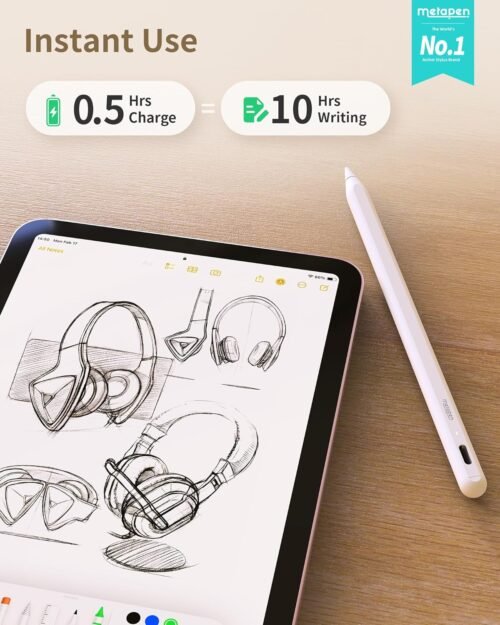 Metapen Pencil A8 for Apple iPad 2018-2025, (2X Faster Charge), Tilt Sensitivity, Pixel Precision, Stylus Pen for iPad 11/10/9/8/7/6th Gen, Pro 12.9/11/13-inch M4, Air 3/4/5/M2/M3, Mini 5/6th, White - 이미지 3