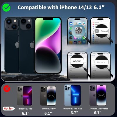 CACOE Magnetic Case for iPhone 13/14 6.1 inch with 360 Rotatable Ring Stand, Compatible with MagSafe Car Phone Mount, Cases Cover Phone Holder for Desk Meeting/Videos Matte Black - 이미지 2