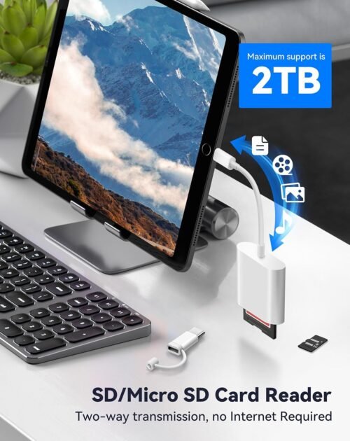 SD Card Reader for iPhone iPad, Dual Connector (Lightening&USB-C) Micro SD Memory Card Reader, 2 in 1 SD and TF Card Adapter Portable Trail Camera Viewer, No Driver Needed, Plug and Play - 이미지 4
