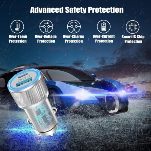 [Apple MFi Certified] iPhone Fast Car Charger, Veetone 48W Dual Port USB C Power Delivery All Metal Car Adapter with 2 Pack Lightning Cable, PD/QC 3.0 Type C Rapid Car Charging for iPhone/iPad/Airpods - 이미지 6