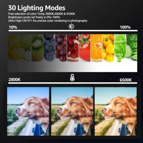 2-Pack LED Video Light Kit, NiceVeedi Studio Light, 2800-6500K Dimmable Photography Lighting Kit with Tripod Stand&Phone Holder, 73" Stream Light for Video Recording, Game Streaming, YouTube - 이미지 3