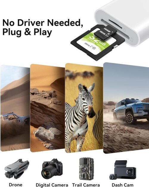 SD Card Reader for iPhone iPad, Dual Connector (Lightening&USB-C) Micro SD Memory Card Reader, 2 in 1 SD and TF Card Adapter Portable Trail Camera Viewer, No Driver Needed, Plug and Play - 이미지 5