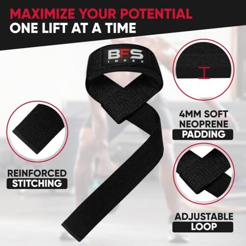 Lifting Straps for Weightlifting, Weightlifting Cotton Straps with Neoprene Padding for Men women Gym Wrist Straps for Bodybuilding powerlifting, Strength Training and Deadlifting - 이미지 2