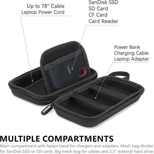 Ginsco Hard Shell Protection Case Electronic Accessories Organizer Pouch for MacBook Air/pro Adapter Chargers Cables Power Bank, for Sandisk Portable SSD Flash Disk SD Card (Black) - 이미지 4