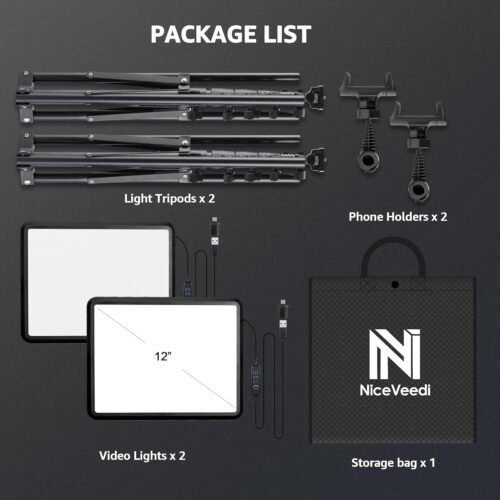 2-Pack LED Video Light Kit, NiceVeedi Studio Light, 2800-6500K Dimmable Photography Lighting Kit with Tripod Stand&Phone Holder, 73" Stream Light for Video Recording, Game Streaming, YouTube - 이미지 8
