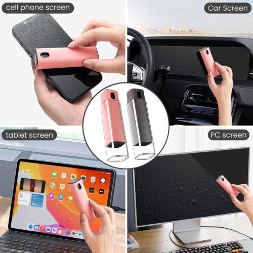Touchscreen Screen Cleaner Kit 2 Pcs, Phone, Tablet and Car Screen Cleaner, Two in One Spray and Microfiber Cloth(Grey&Pink) - 이미지 2