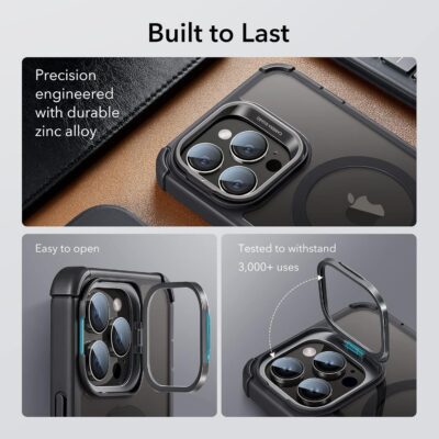 ESR for iPhone 14 Pro Max Case with Stand, Compatible with MagSafe, Full-Body Military-Grade Drop Proof Case with Built-in 9H+ Tempered Glass Screen Protector, Armor Series, Clear Black - 이미지 7