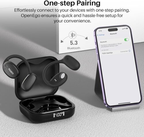 TOZO OpenEgo True Wireless Open Ear Headphone, 5.3 Bluetooth Sport Earbuds with Earhooks for 80H Playback with Digital Display, 32 EQ Modes Dual Mic Clear Call Sweat-Proof for Running Workout Black - 이미지 6