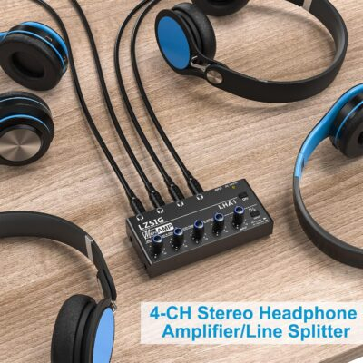 LZSIG Headphone Amplifier 4 Channel Metal Stereo Audio Amplifier,Mini Earphone Splitter with Power Adapter,1/4" & 1/8" TRS Headphones Output and TRS Audio Input,DC 12V - 이미지 7