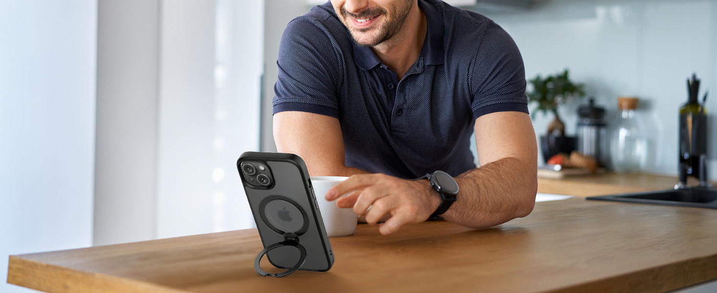 CACOE Magnetic Case for iPhone 13/14 6.1 inch with 360 Rotatable Ring Stand, Compatible with MagSafe Car Phone Mount, Cases Cover Phone Holder for Desk Meeting/Videos Matte Black 12 CACOE Magnetic Case for iPhone 13/14 6.1 inch with 360 Rotatable Ring Stand, Compatible with MagSafe Car Phone Mount, Cases Cover Phone Holder for Desk Meeting/Videos Matte Black-