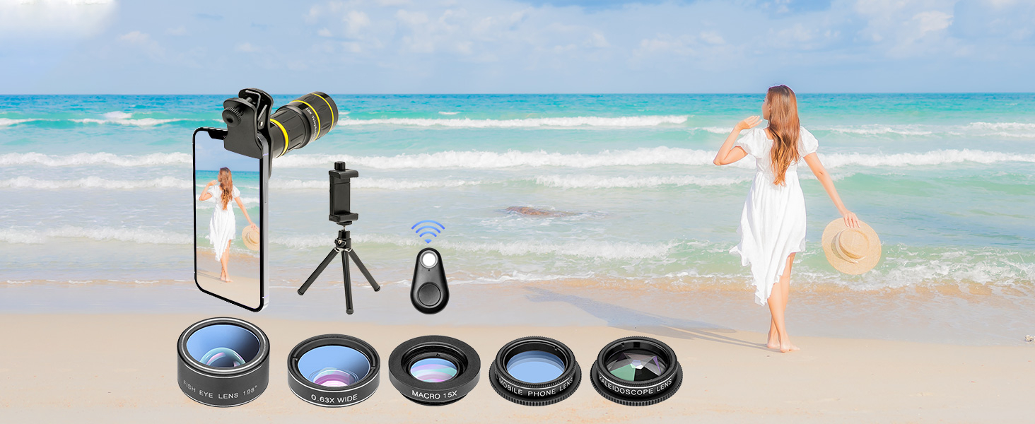 Phone Camera Lens, 6 lenses+ LED Light+ Remote Shutter+ Tripod, 18X Telephoto Zoom/Wide angle/Macro/Fisheye/CPL/Kaleidoscope camera lens kit for iPhone Xs X XR 8 7 6 Plus Samsung and Android 10 Phone Camera Lens, 6 lenses+ LED Light+ Remote Shutter+ Tripod, 18X Telephoto Zoom/Wide angle/Macro/Fisheye/CPL/Kaleidoscope camera lens kit for iPhone Xs X XR 8 7 6 Plus Samsung and Android-