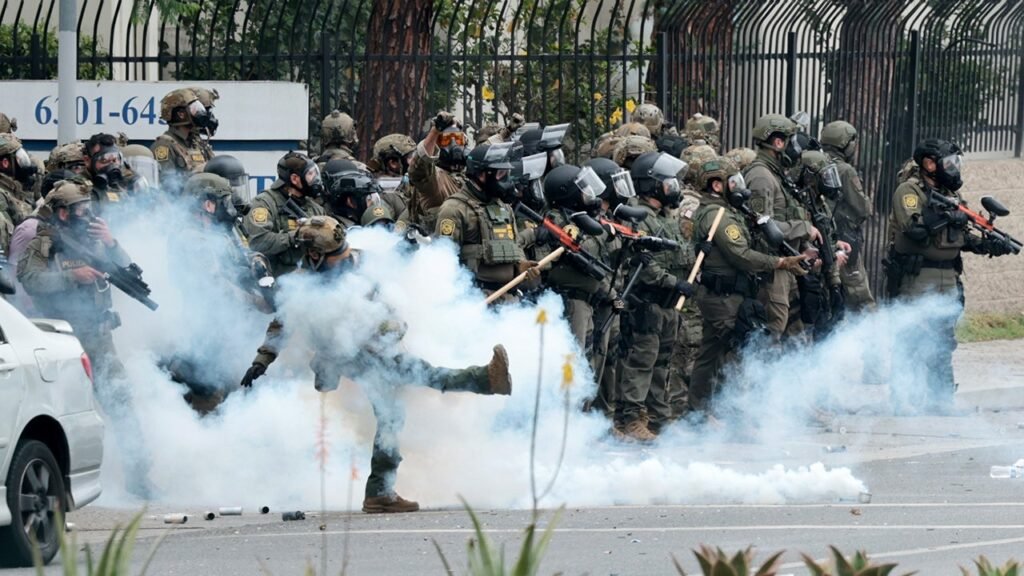 Chaotic Confrontations: Downtown LA Erupts in Turmoil as Protesters Face Off with Police