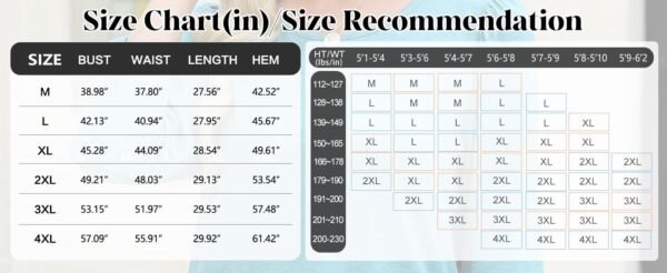 womens tops size chart
