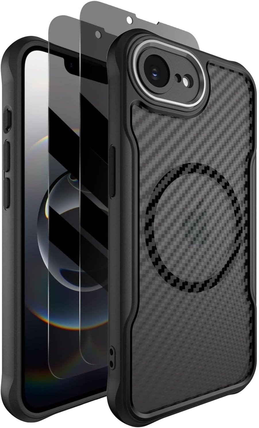 Dahkoiz for iPhone 16E Case, Compatible with MagSafe, with Privacy Screen Protector X2, [Camera Protection] [15ft Drop Protection] Slim & Light Magnetic Case for iPhone 16 E (2025), Black