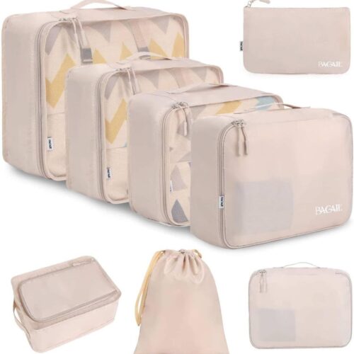 Travel Smart: BAGAIL 8-Piece Cream Packing Cube Set Travel Smart: BAGAIL 8-Piece Cream Packing Cube Set