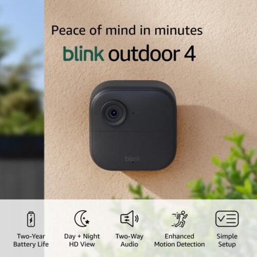 Blink Outdoor 4 (newest model), Wireless smart security camera, two-year battery, 1080p HD day and infrared night live view, two-way talk 5 camera system Blink Outdoor 4 (newest model), Wireless smart security camera, two-year battery, 1080p HD day and infrared night live view, two-way talk 5 camera system