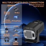 [Built-in App] Mini Projector 1080P Full HD, 4K Projector with 180 Rotation, Portable Projector WiFi 6&Bluetooth 5.2 Support, Featuring Auto Keystone Correction, HDMI/USB Connectivity Black