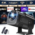 [Built-in App] Mini Projector 1080P Full HD, 4K Projector with 180 Rotation, Portable Projector WiFi 6&Bluetooth 5.2 Support, Featuring Auto Keystone Correction, HDMI/USB Connectivity Black