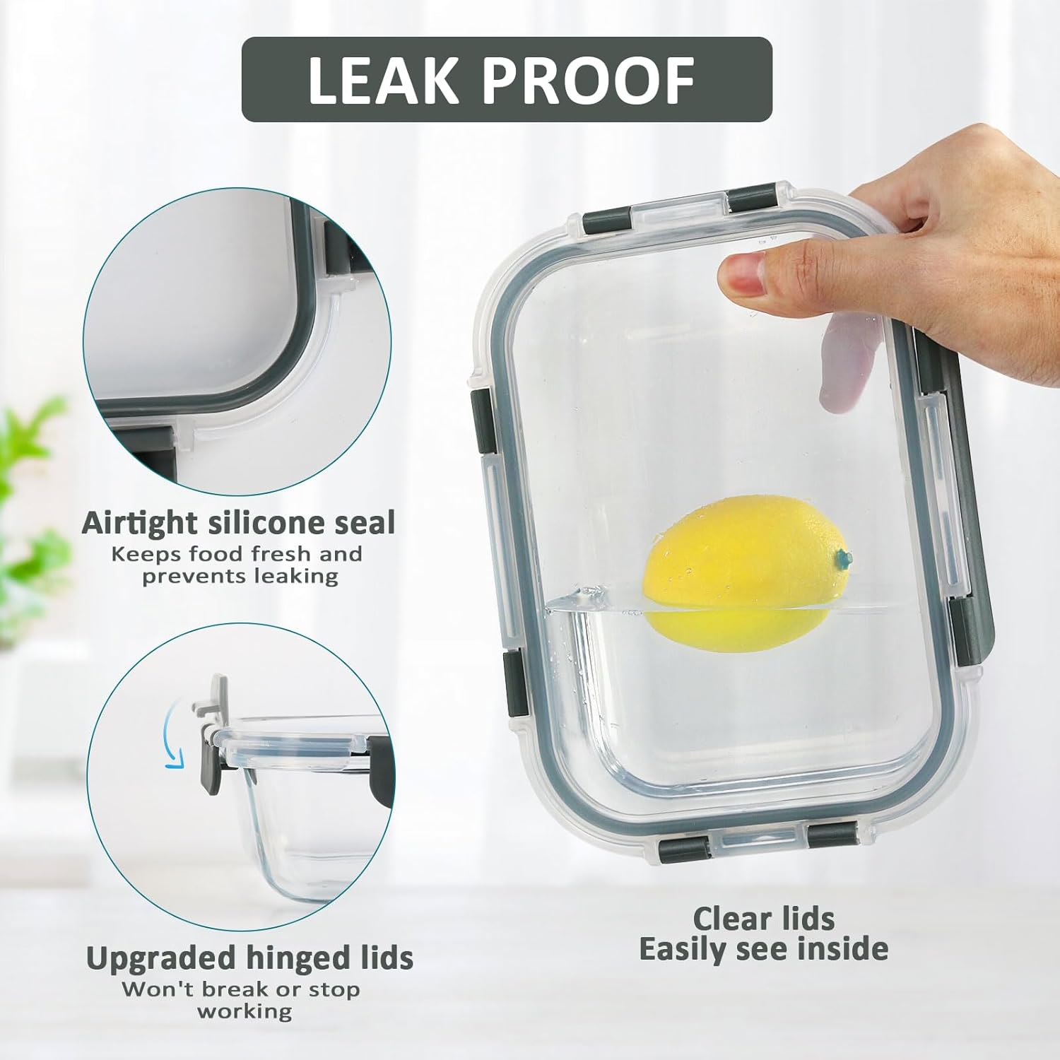 Home Marketplace2 16 10-Pack Airtight Glass Meal Prep Containers with Durable Snap Lock Lids for Convenient Storage