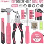 Hi-Spec Tool Set 25pc Pink Household DIY Tool Kit for Women. Small Mini Tool Box Set of Starter Basic Ladies Tools