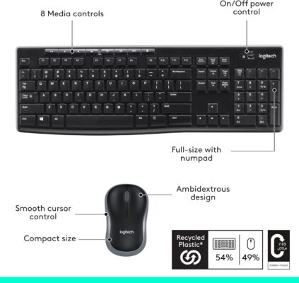 Logitech MK270 Wireless Keyboard and Mouse Combo for Windows, 2.4 GHz, 8 Multimedia Keys, PC, Laptop, Wireless Keyboard Compact Mouse Combo - Black 14 Logitech MK270 Wireless Keyboard and Mouse Combo for Windows, 2.4 GHz, 8 Multimedia Keys, PC, Laptop, Wireless Keyboard Compact Mouse Combo - Black