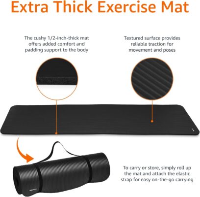 Amazon Basics 1/2 Inch Extra Thick Exercise Yoga Mat with Carrying Strap, Cushioned Support, for Fitness and Gym Workouts 11 Amazon Basics 1/2 Inch Extra Thick Exercise Yoga Mat with Carrying Strap, Cushioned Support, for Fitness and Gym Workouts