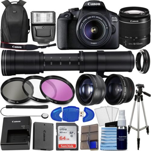 Comprehensive Canon EOS 2000D DSLR Kit: Complete 34-Piece Package with Essential Accessories