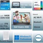 Dell 15 3530 Laptop – Business & Home Student Laptop Computer, Intel 10-Core i5-1334U (Beat i7-1250U), 120Hz Fhd Vostro Laptop, WiFi, Bluetooth, Windows 11 Pro (32Gb Ram | 1Tb Pcie Ssd)