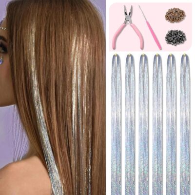Sparkling Silver Tinsel Hair Extensions: Effortless Glam for Parties and Cosplay! 6 Sparkling Silver Tinsel Hair Extensions: Effortless Glam for Parties and Cosplay!