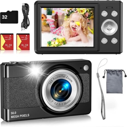 Kids’ 56MP Compact Camera: Easy Point-and-Shoot with 16X Zoom & Anti-Shake