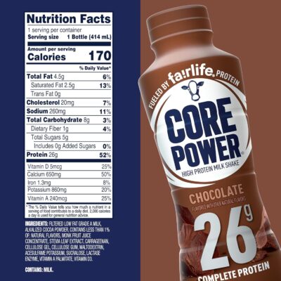 Core Power Protein Shake, Chocolate, 26g Bottle, 14oz, 12 Pack 9 Core Power Protein Shake, Chocolate, 26g Bottle, 14oz, 12 Pack