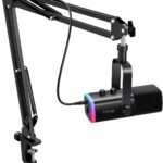 FIFINE AmpliGame AM8T: All-in-One RGB Gaming Microphone with Boom Arm and Headphone Jack for Streamers and Podcasters.