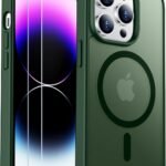 SPIDERCASE: Sleek Green Protective Case & Dual Tempered Glass for iPhone 14 Pro Max