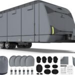 Durable 7-Layer Waterproof RV Cover for 31-34ft Trailers with Comprehensive Protection Accessories in Dark Gray