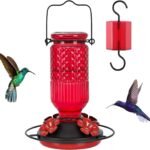 Vibrant Red 16 oz Hummingbird Feeder with Bee Guards and Ant Moat for Outdoor Enjoyment