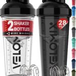 Dual 28 oz Protein Shaker Bottles with Whisk – Leak-Proof for Perfect Mixes (Black/Transparent)